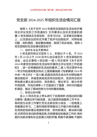 党支部+2024-2025+年组织生活会情况汇报