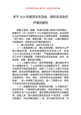 关于2024年度民主生活会、组织生活会召开情况报告