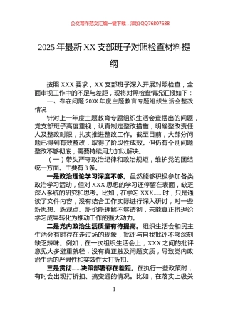 2025年最新XX支部班子对照检查材料提纲