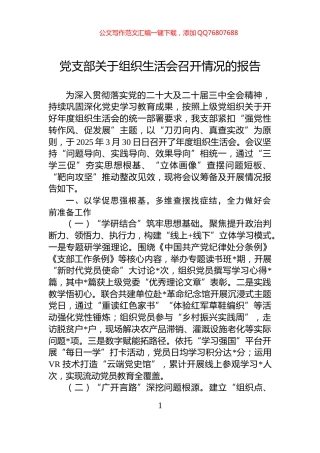 党支部关于组织生活会召开情况的报告