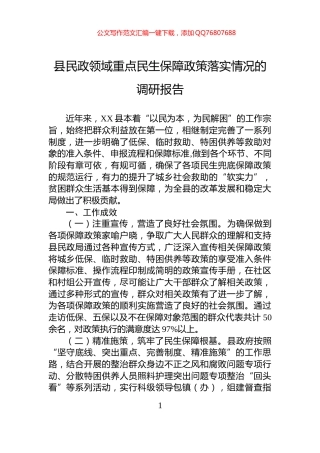 县民政领域重点民生保障政策落实情况的调研报告