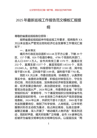 2025年最新巡视工作报告范文模板汇报提纲