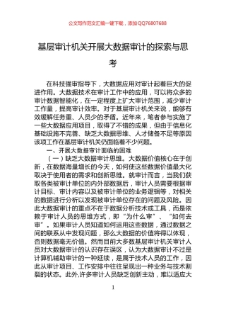 基层审计机关开展大数据审计的探索与思考