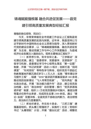 铸魂赋能强根基+融合共进促发展——县党建引领高质量发展典型经验汇报