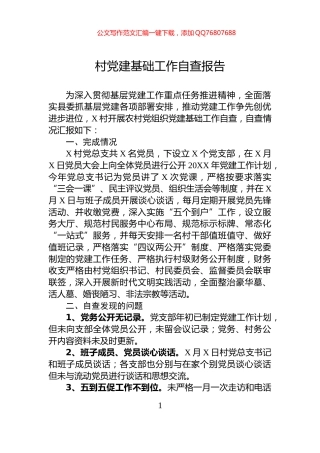 村党建基础工作自查报告