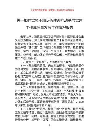 关于加强党务干部队伍建设推动基层党建工作高质量发展工作情况报告