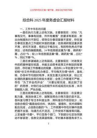 综合科2025年度务虚会汇报材料