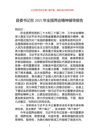 县委书记在2025年全国两会精神辅导报告