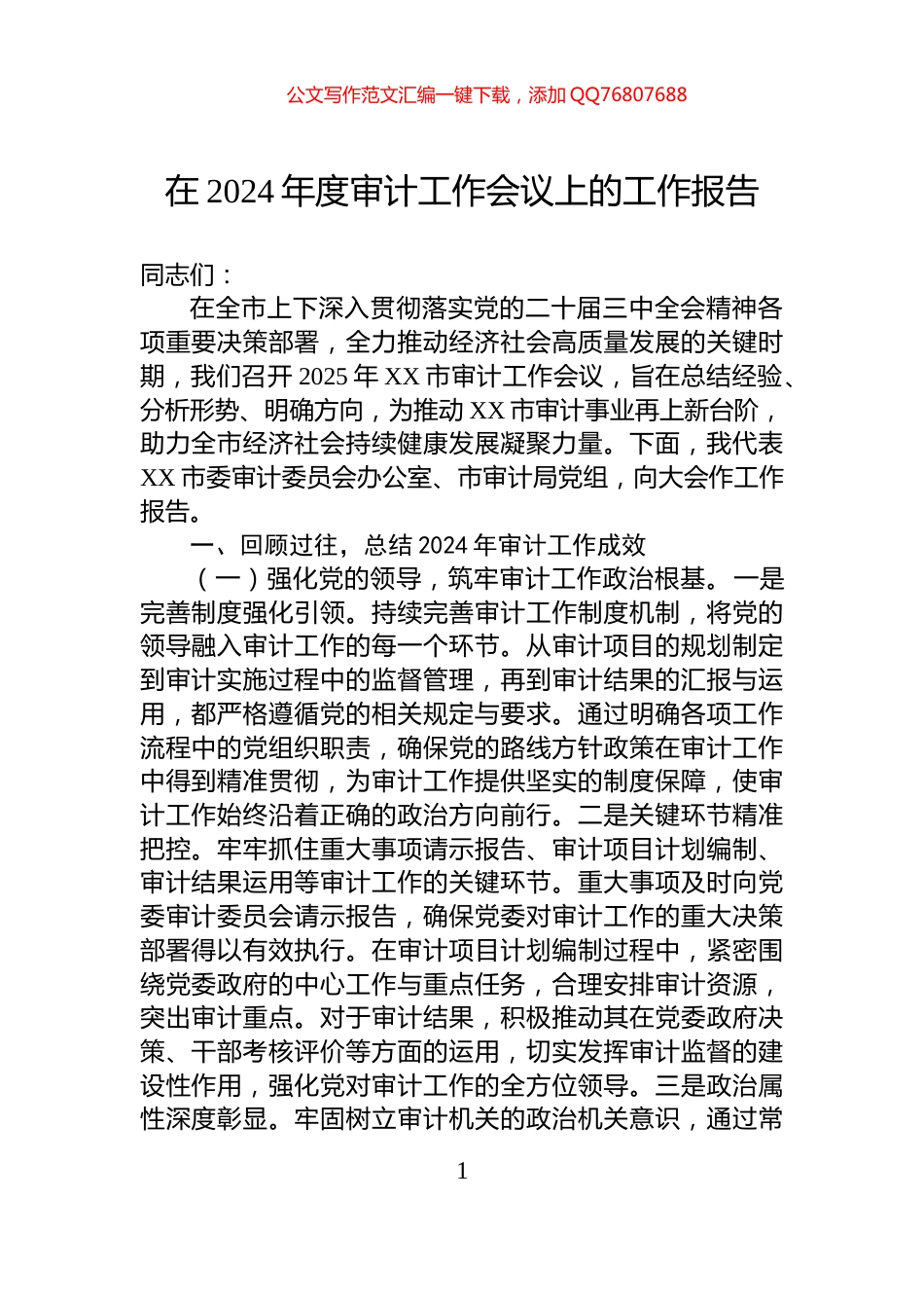 在2024年度审计工作会议上的工作报告_第1页