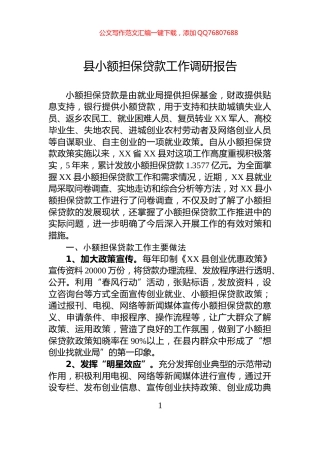 县小额担保贷款工作调研报告