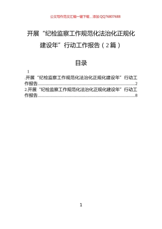 开展“纪检监察工作规范化法治化正规化建设年”行动工作报告（2篇）