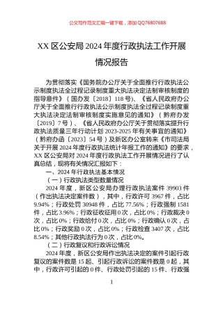 XX区公安局2024年度行政执法工作开展情况报告