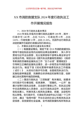 XX市消防救援支队2024年度行政执法工作开展情况报告