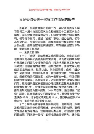 县纪委监委关于巡察工作情况的报告