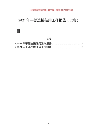 2024年干部选拔任用工作报告（2篇）