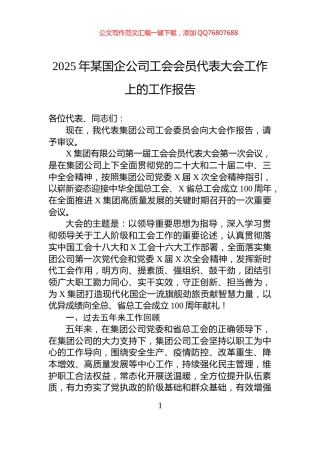 2025年某国企公司工会会员代表大会工作上的工作报告