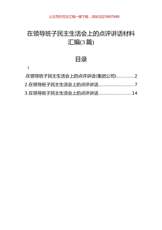 在领导班子民主生活会上的点评讲话汇编(3篇)