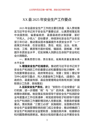 XX县2025年安全生产工作要点