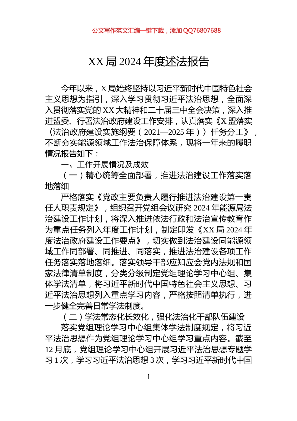 XX局2024年度述法报告_第1页