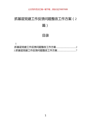 抓基层党建工作反馈问题整改工作方案（2篇）