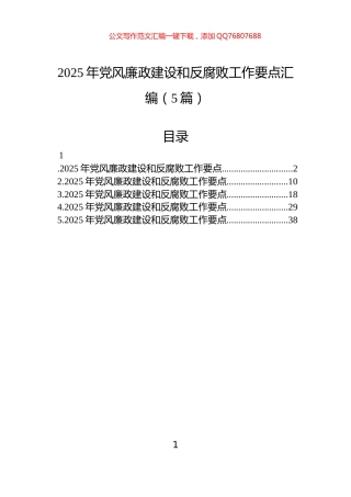 2025年党风廉政建设和反腐败工作要点汇编（5篇）