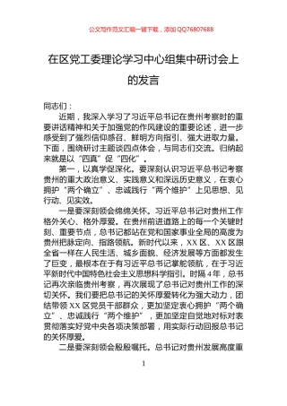 在区党工委理论学习中心组集中研讨会上的发言