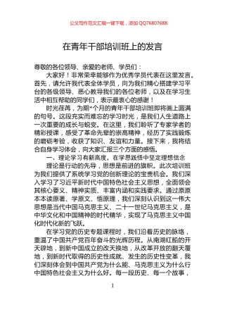 在青年干部培训班上的发言