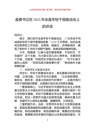 县委书记在2025年全县年轻干部座谈会上的讲话