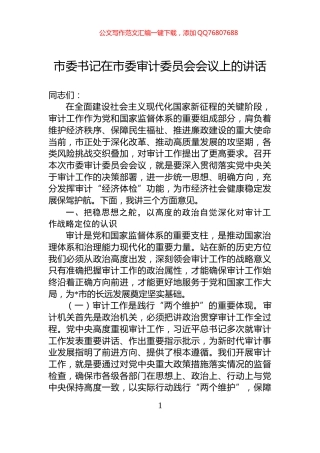 市委书记在市委审计委员会会议上的讲话