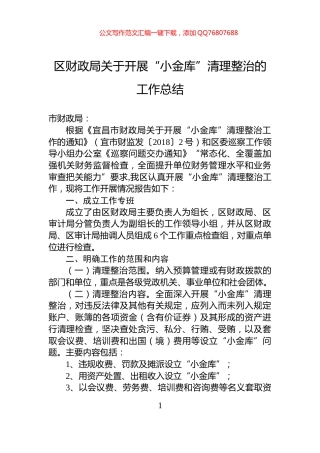 区财政局关于开展“小金库”清理整治的工作总结