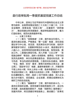 县行政审批局一季度抓基层党建工作总结