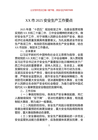 XX市2025安全生产工作要点