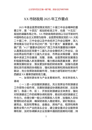 XX市财政局2025年工作要点