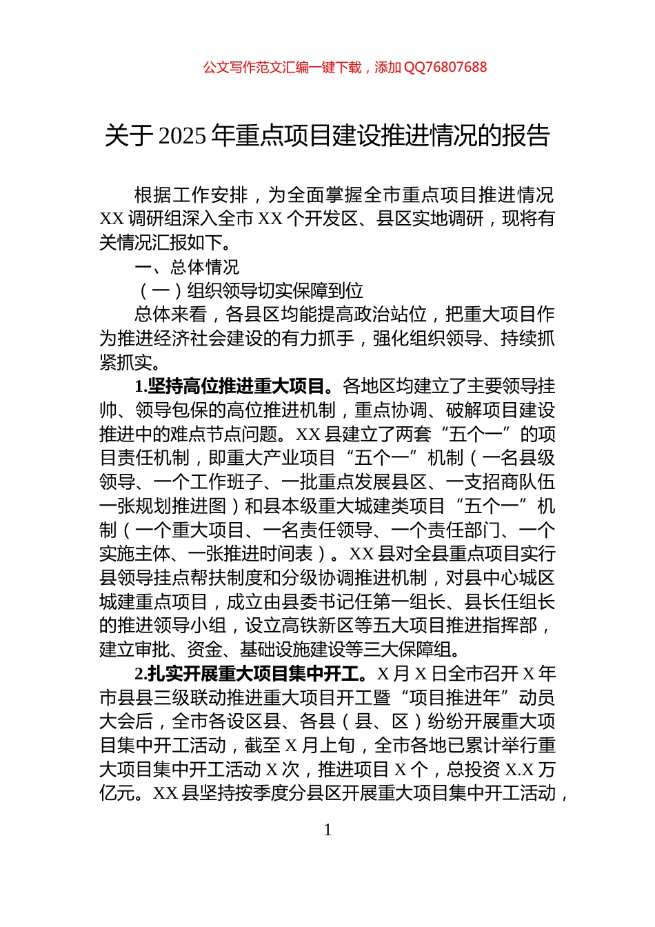 关于2025年重点项目建设推进情况的报告_第1页