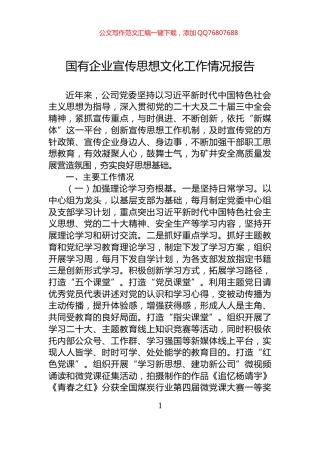 国有企业宣传思想文化工作情况报告