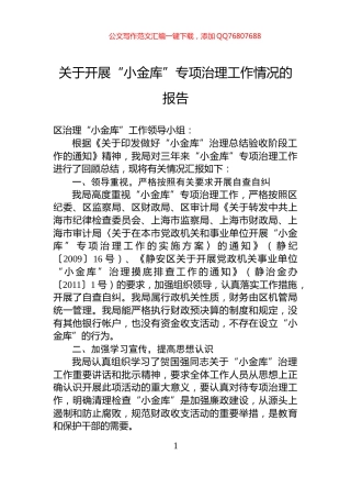 关于开展“小金库”专项治理工作情况的报告