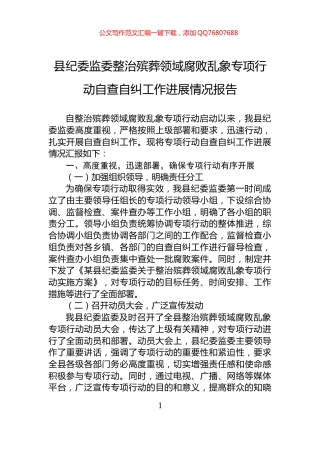 县纪委监委整治殡葬领域腐败乱象专项行动自查自纠工作进展情况报告