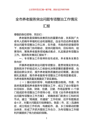 全市养老服务突出问题专项整治工作情况汇报
