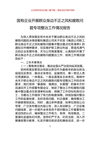 国有企业开展群众身边不正之风和腐败问题专项整治工作情况报告