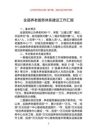 全县养老服务体系建设工作汇报