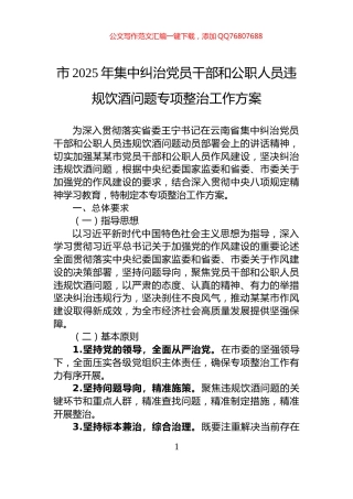 市2025年集中纠治党员干部和公职人员违规饮酒问题专项整治工作方案