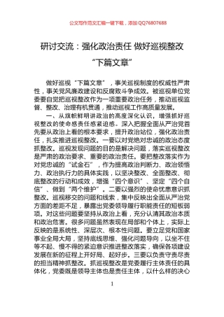 研讨交流：强化政治责任+做好巡视整改“下篇文章”