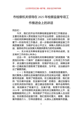 市检察机关领导在2025年检察监督专项工作推进会上的讲话