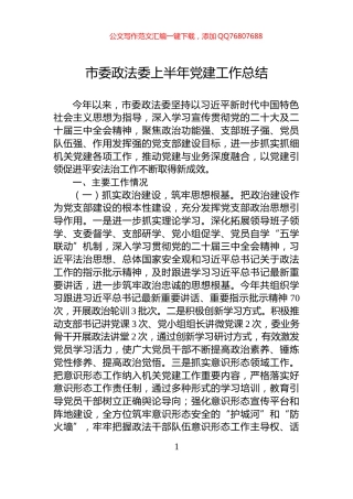 市委政法委上半年党建工作总结