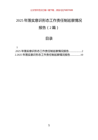 2025年落实意识形态工作责任制巡察情况报告（2篇）