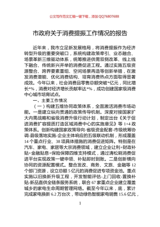 市政府关于消费提振工作情况的报告