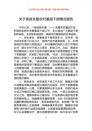 关于某县关爱农村基层干部情况报告