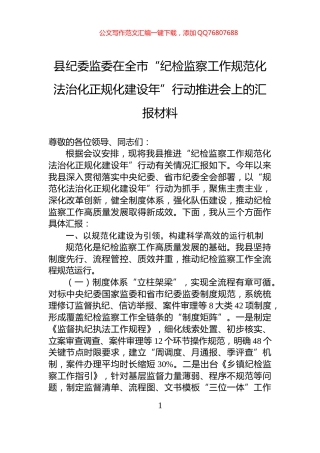 县纪委监委在全市“纪检监察工作规范化法治化正规化建设年”行动推进会上的汇报材料