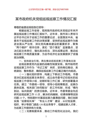 某市政府机关党组巡视巡察工作情况汇报