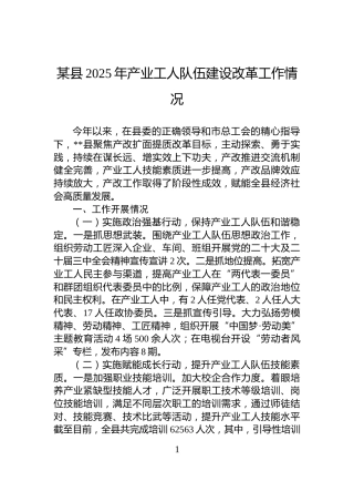 某县2025年产业工人队伍建设改革工作情况